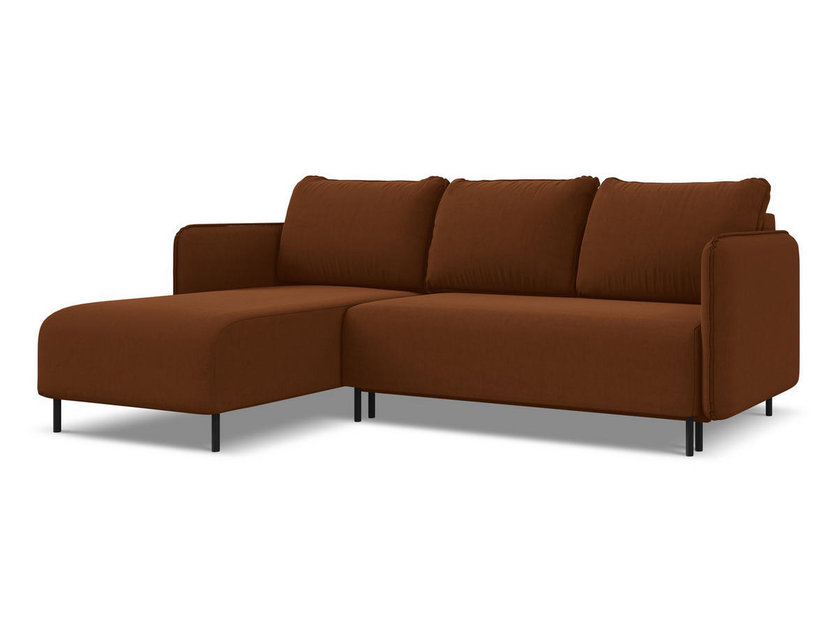 ECKSOFA mit Schlaffunktion Samt Stoff Orange - Terracotta/Schwarz, Holz/Textil (162/236cm) - Makamii
