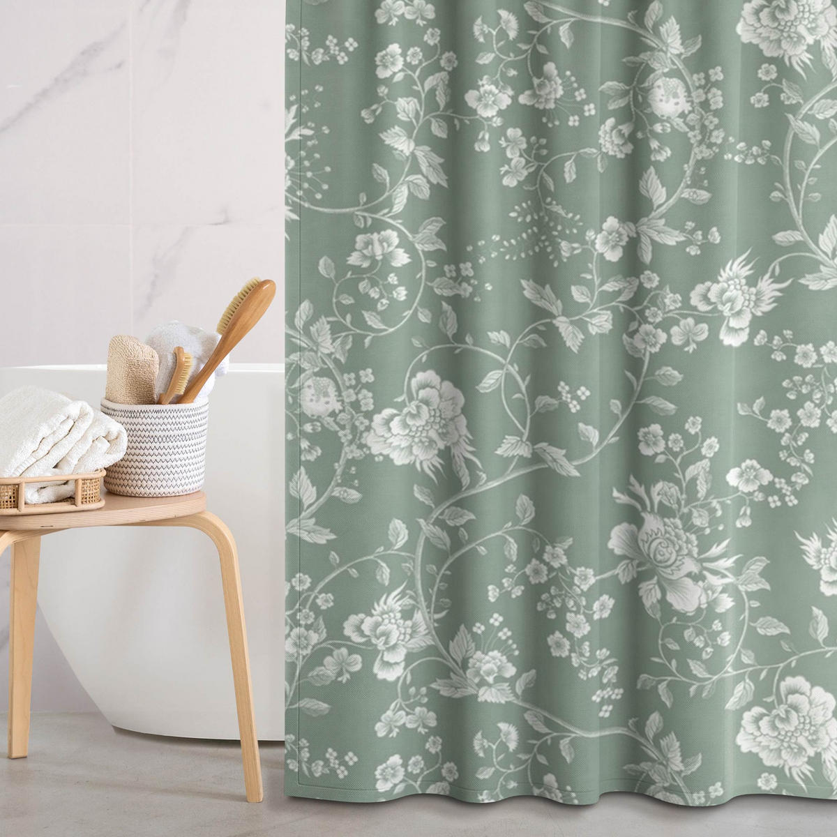 DUSCHVORHANG Blumenranken auf Grün 180/180 cm - Grün, Textil (180/180cm) - Bilderwelten