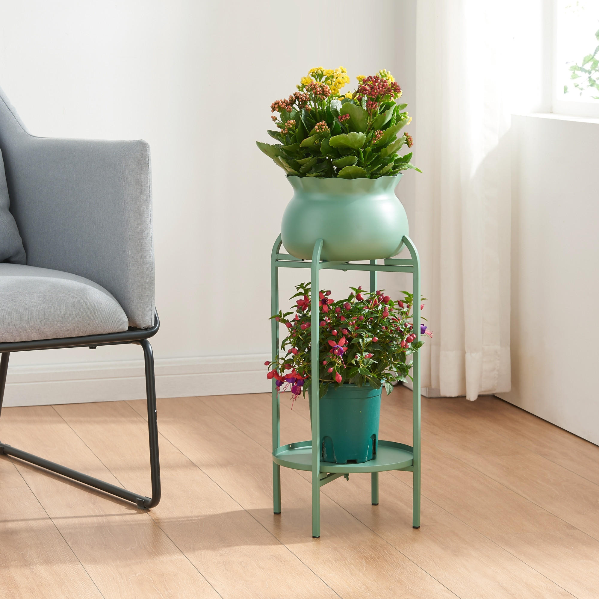 BLUMENSTÄNDER Altena - Grün, Metall (40/40/80.5cm) - [en.casa]