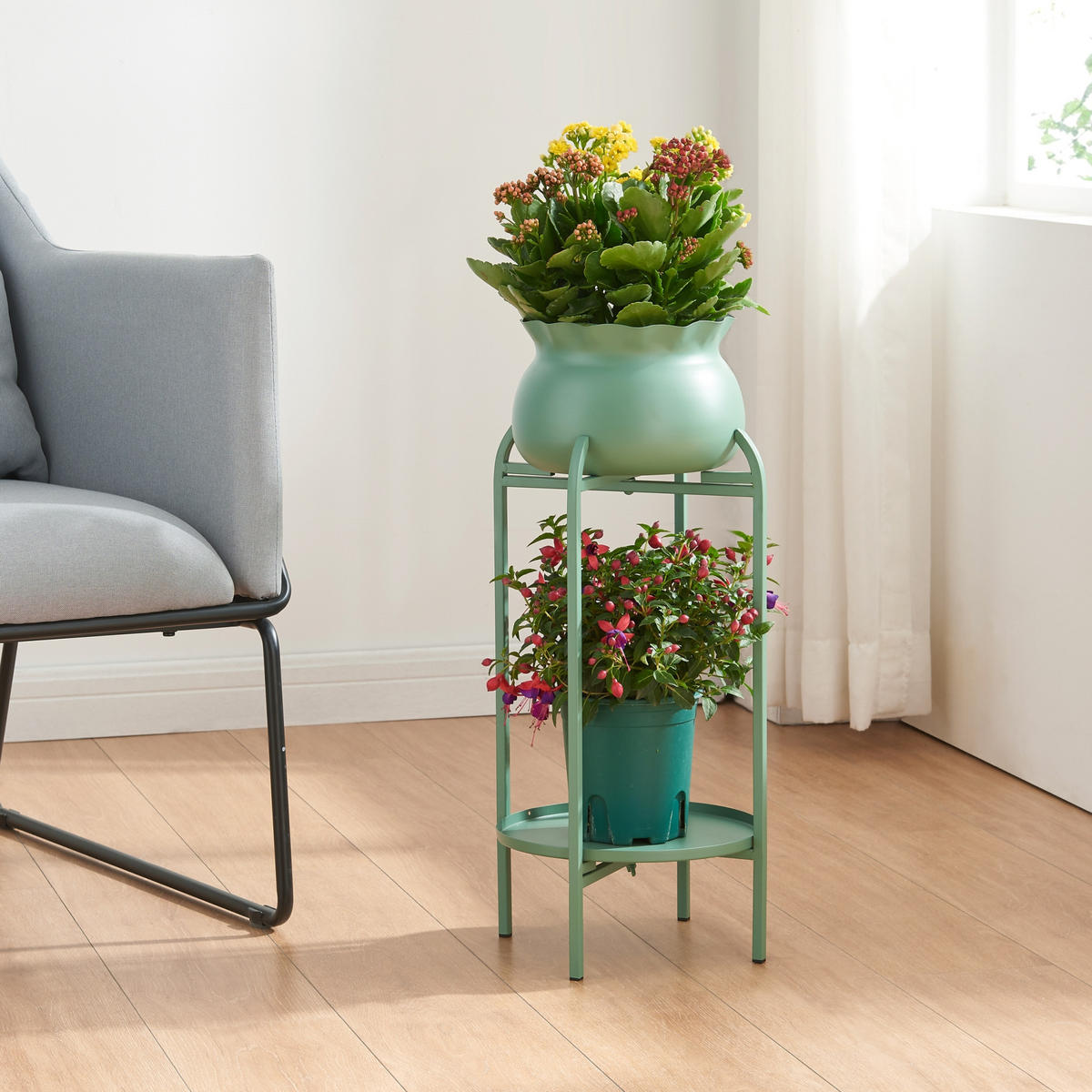 BLUMENSTÄNDER Altena - Grün, Metall (40/40/80.5cm) - [en.casa]
