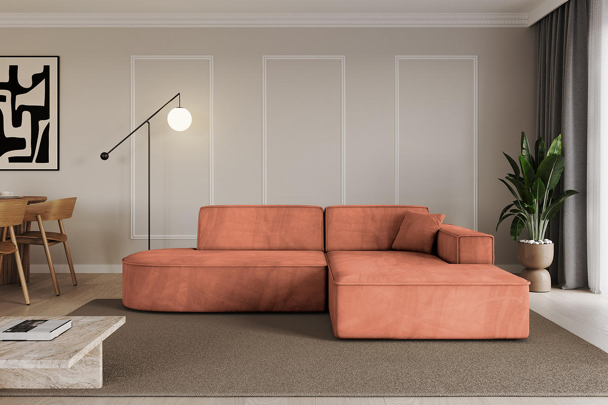 ECKSOFA Ottomane Rechts IREA-L1-v4 - 232x165x77 cm Apricot - Koralle, Holzwerkstoff/Textil (232/165cm) - ALTDECOR