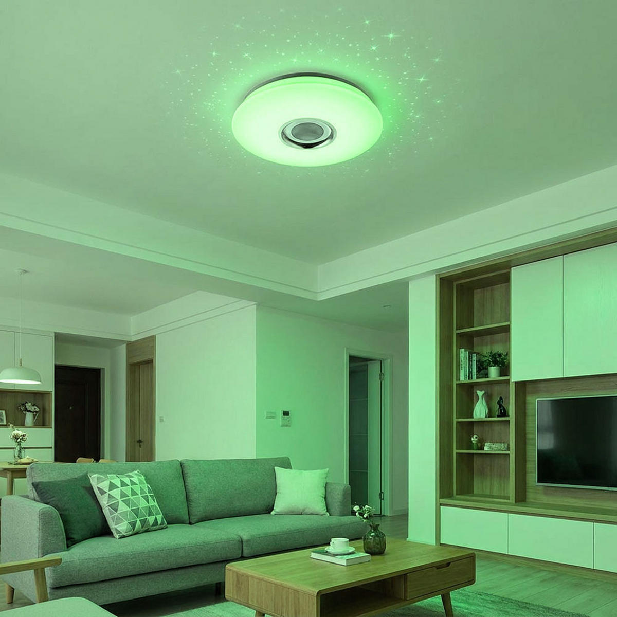 LED DECKENLEUCHTE Weiß mit Bluetooth und Lautsprecher - Weiß, Kunststoff (40/40/7.8cm) - Globo Lighting