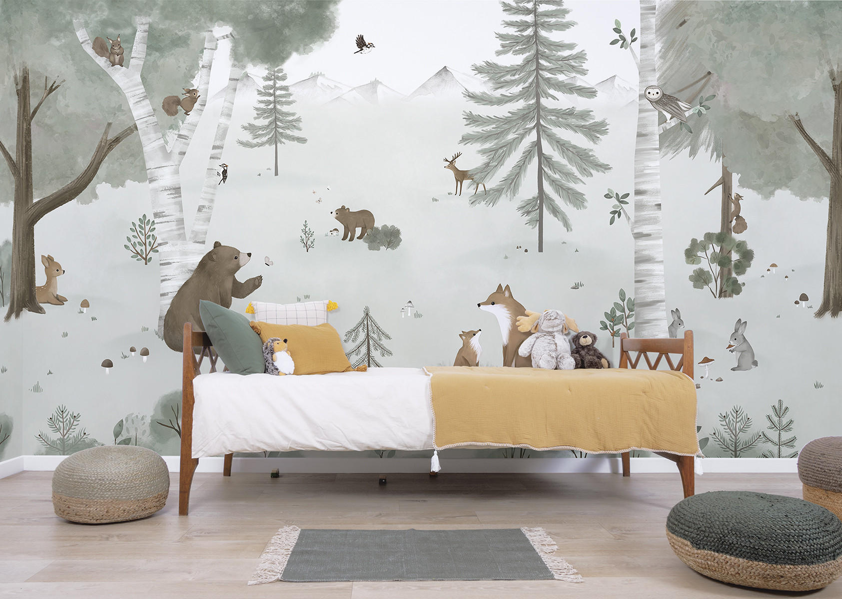 VLIESTAPETE Kharu Skandinavische Wildnis mit Bär 4 m x 3 m, grün - Grün, Papier (300/400cm) - Lilipinso