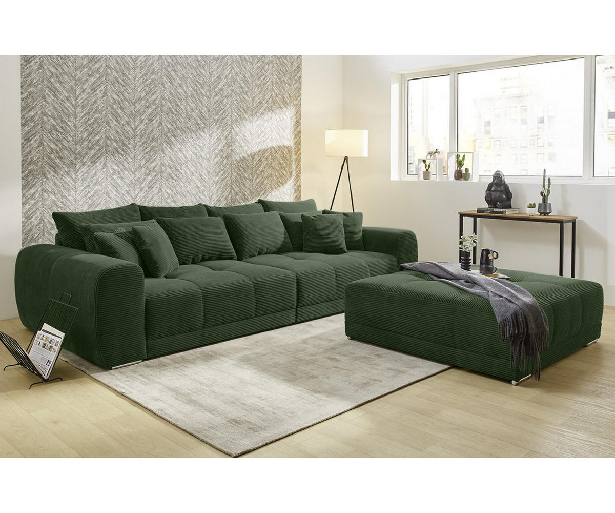 BIG-SOFA Federkern B306/T134/H86 cm, Liegefläche 120x240 cm, Cord Grün / 15172 - Chromfarben/Grün, Textil/Metall (306/86/134cm) - luma-home