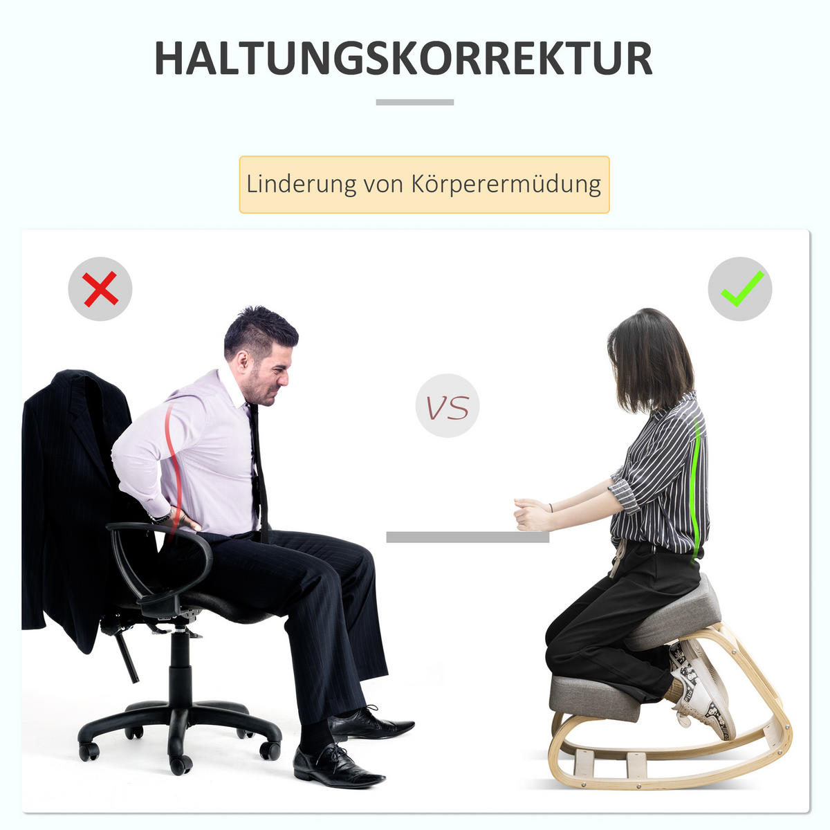KNIESTUHL, ergonomischer Sitzhocker, Polsterhocker, 120 kg belastbar, Grau - Grau, Holz/Textil (51/58/69cm) - Vinsetto