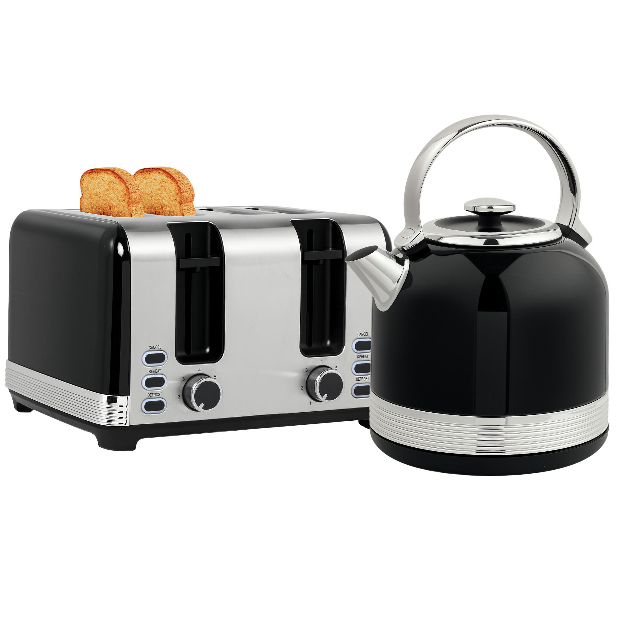TOASTER mit Wasserkocher DE-07879 Schwarz - Schwarz, Metall (19.3/26.8/24.2cm) - ComfortXL