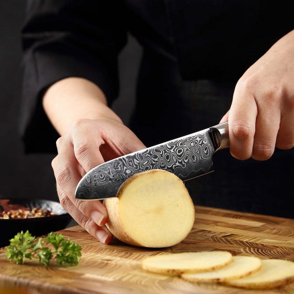 KLEINES SANTOKUMESSER 12 cm - Nussbaumfarben, Holz/Metall (24cm) - Zayiko