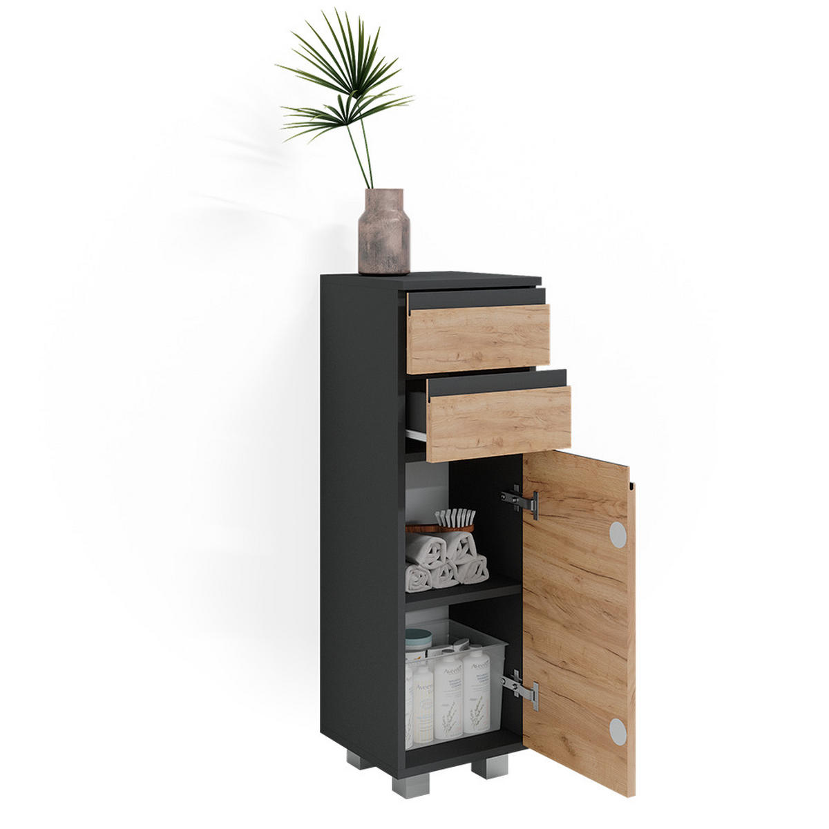 MIDISCHRANK J-Shape Grau 30 x 95 cm - Honigeiche/Eichefarben, Holzwerkstoff (30/95/30cm) - Vicco