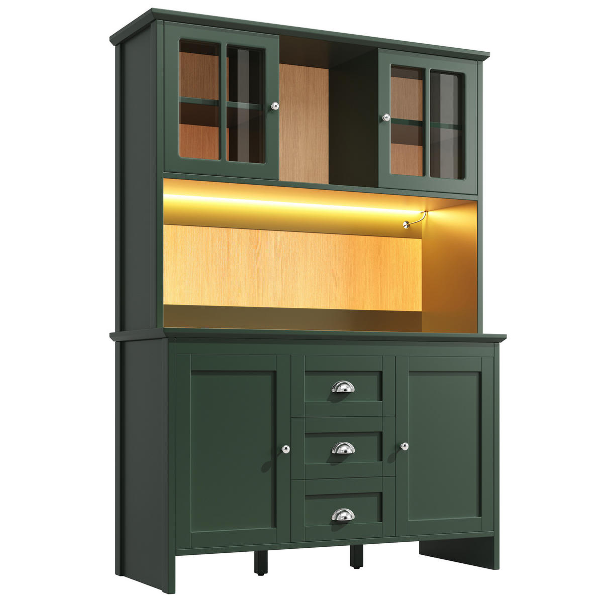 BUFFET 120/40/179 cm grün aus MDF mit LED-Beleuchtung - Grün, Holzwerkstoff (120/179/40cm) - OKWISH