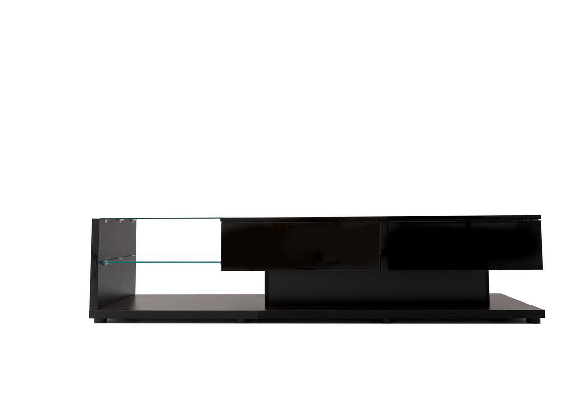 TV ormarić 170/36/38 cm crni od iverala s LED rasvjetom i staklenim policama - crna, drvni materijal (170/38/36cm) - OKWISH