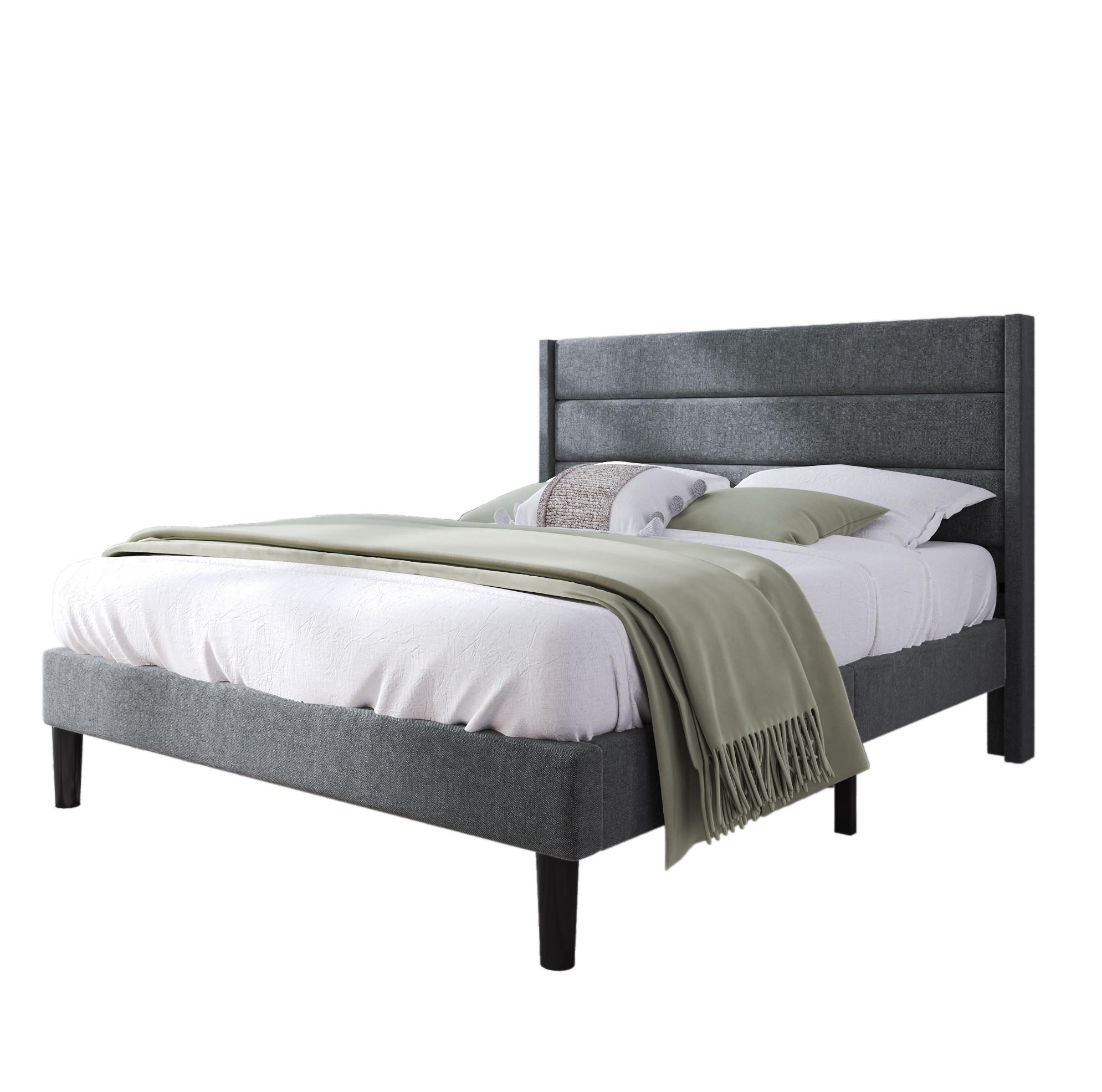 POLSTERBETT 140/200 cm dunkelgrau aus Leinen mit Matratze - Dunkelgrau, Textil (140/200cm) - OKWISH