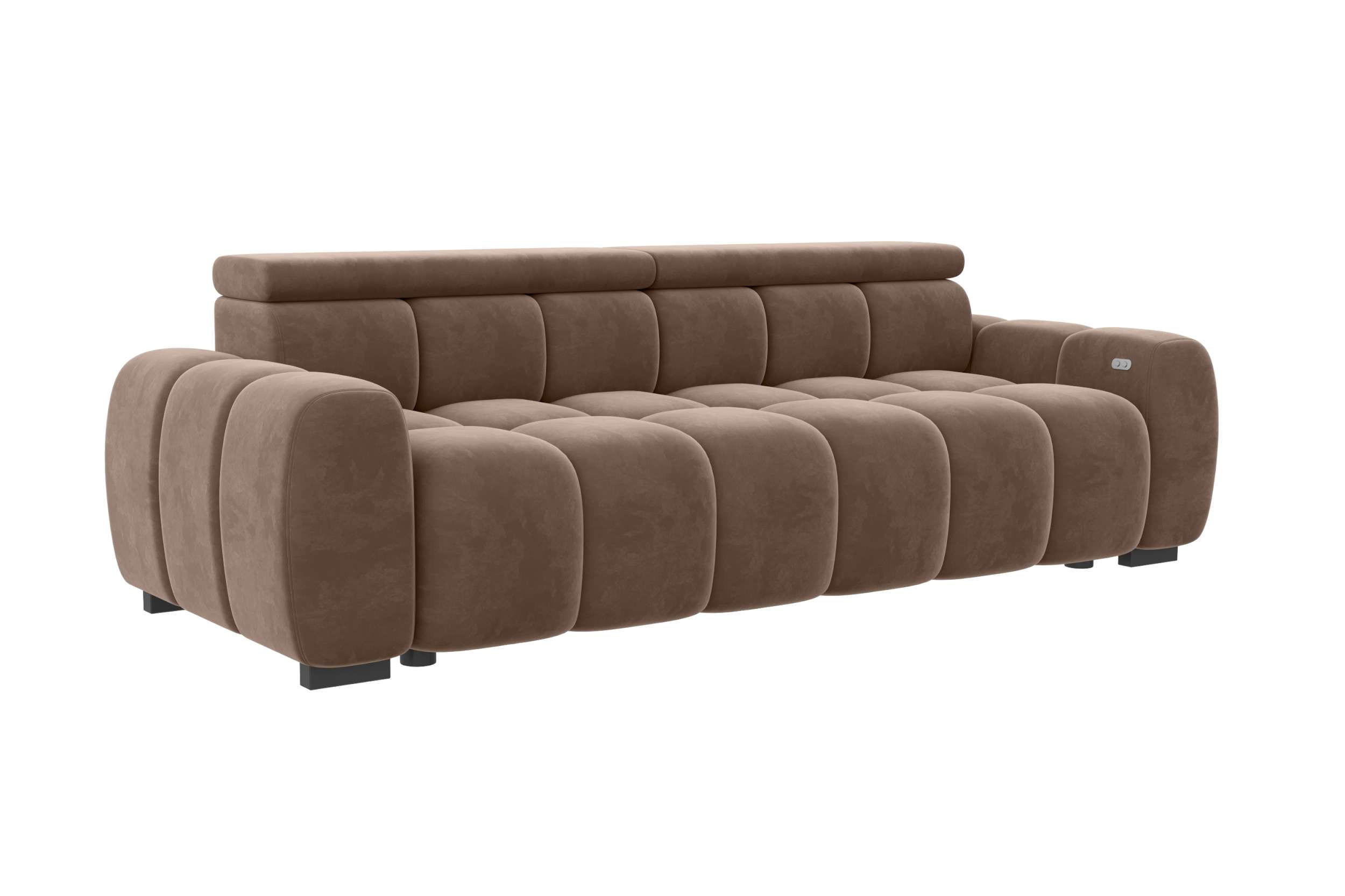 BIGSOFA ALESSIO Velours Taupe mit elektrischer Sitztiefenverstellung - Taupe, Kunststoff/Textil (248/77/108cm) - 99rooms
