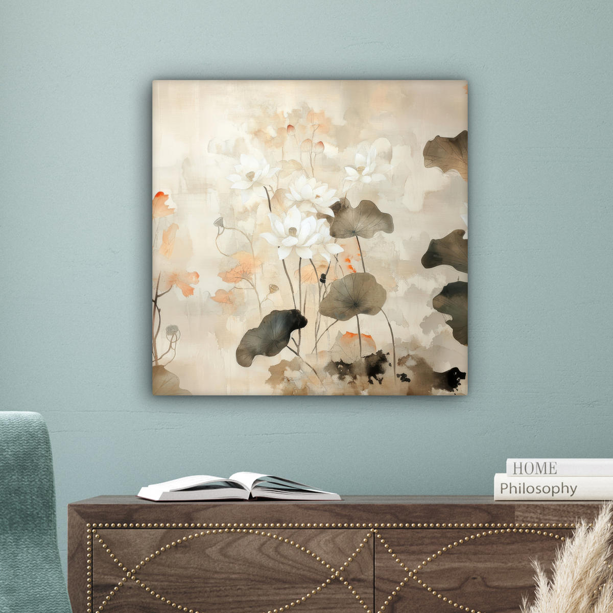 LEINWANDBILD Blumen - Japandi - Wabi sabi Wandbild Wohnzimmer 50x50 cm - Sandfarben, Textil (50/50cm) - MuchoWow