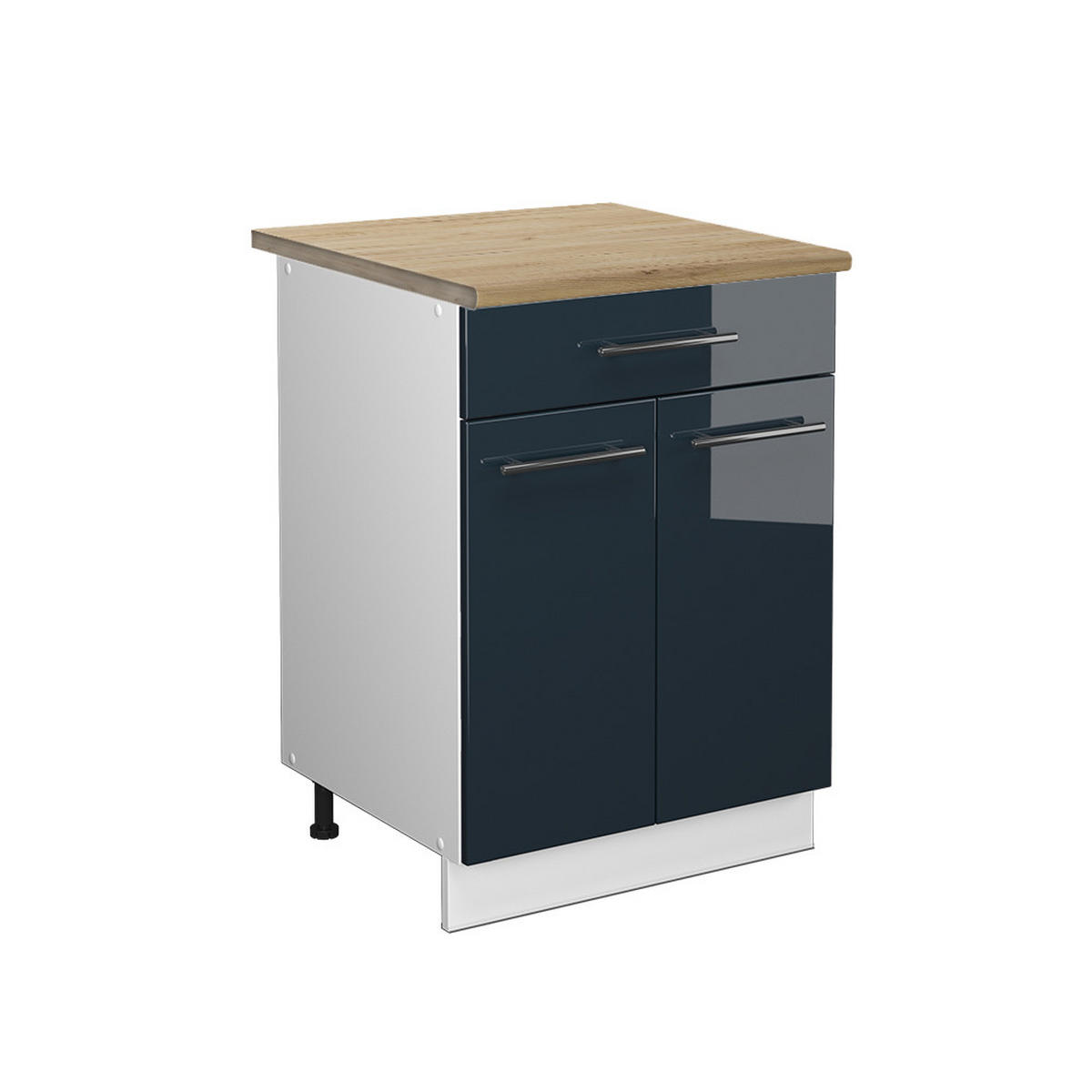 KÜCHENUNTERSCHRANK Fame-Line Dunkelblau Hochglanz 60 cm mit Schublade AP Eiche - Weiß/Dunkelblau, Holzwerkstoff (60/82/60cm) - Vicco