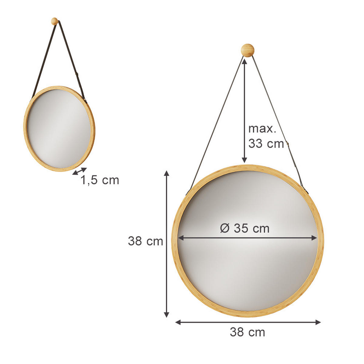 KOUPELNOVÉ ZRCADLO Mirno Bambus - zelená barva, kompozitní dřevo (38/1.5/38cm) - Vicco
