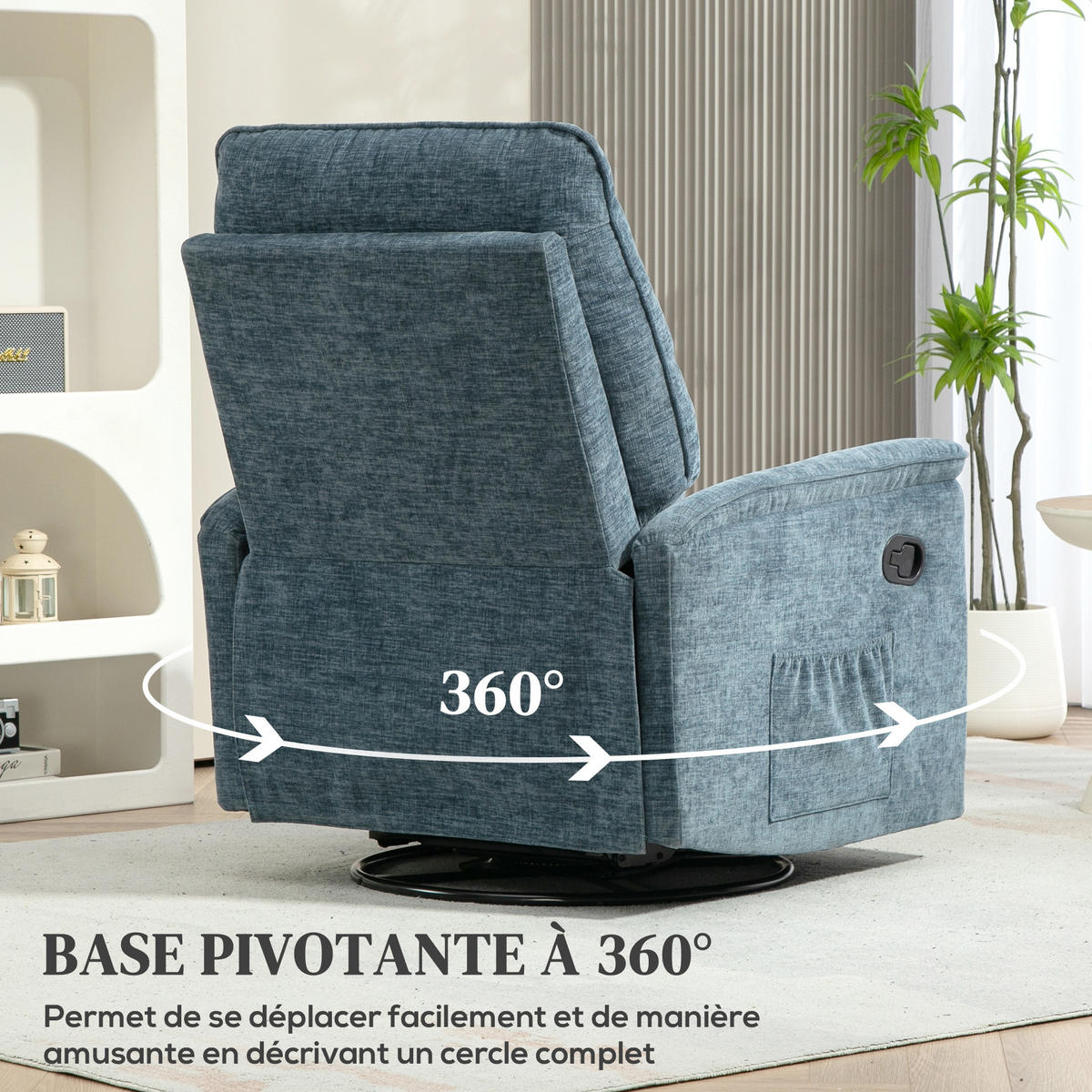 RELAXSESSEL DE-15386 manuell neigbar mit 360°-Drehung Blau - Blau, Textil (93/104/84cm) - ComfortXL