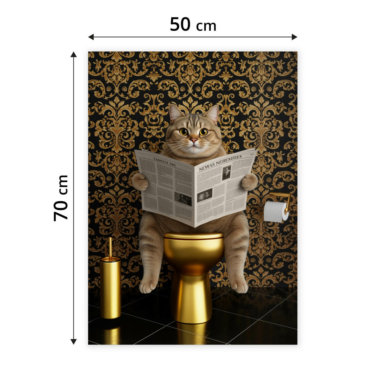 POSTER für Badezimmer WC KATZE auf Toilette mit Zeitung Glamour Abstraktion 50x70cm - Gelb/Beige, Papier (50/70/70cm) - Muralo