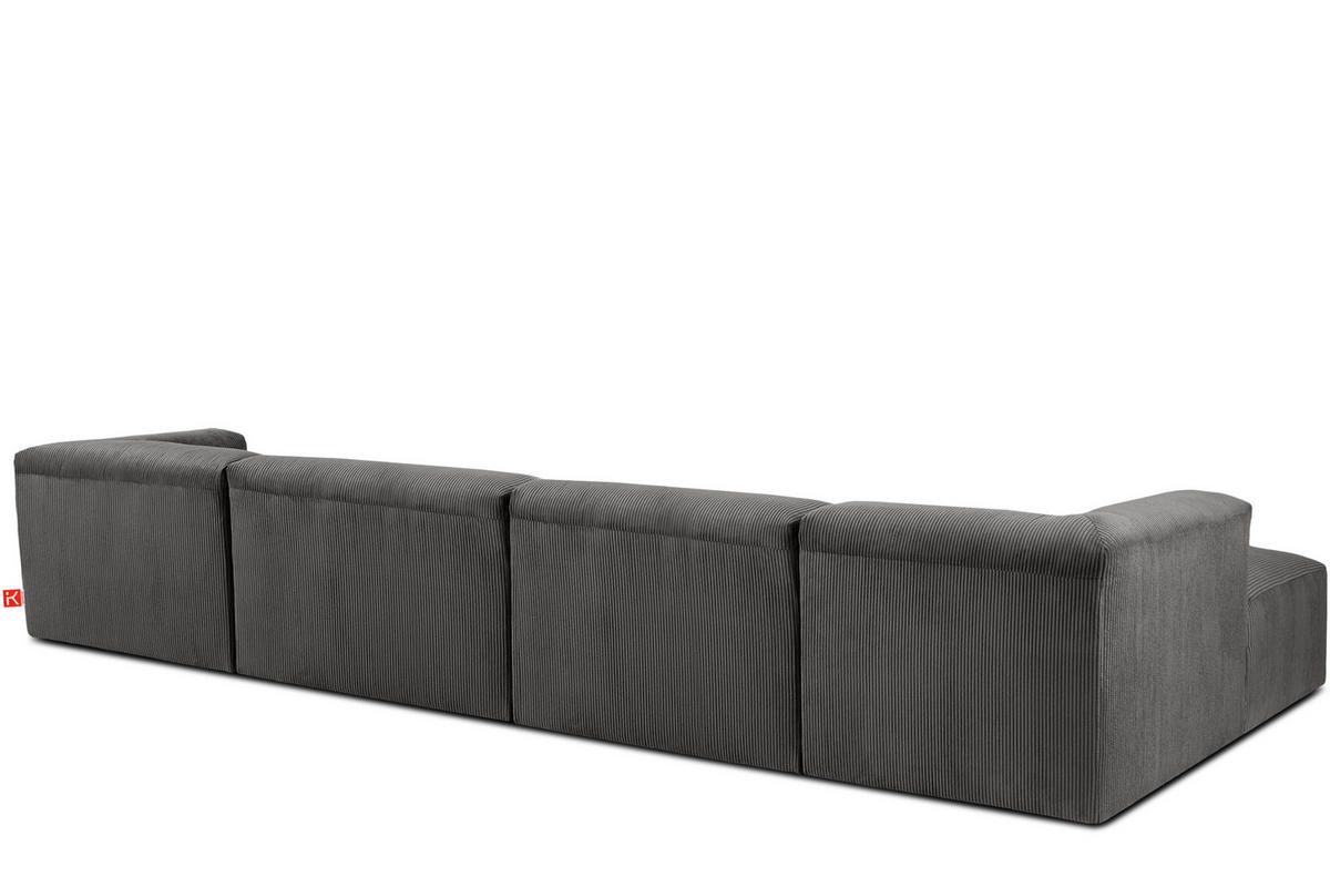 PANORAMA-ECKSOFA BUFFO 7/8 Sitzer mit extrem weicher Sitzfläche, Kordstoff, grau - Grau, Textil (424/73/180cm) - KONSIMO®