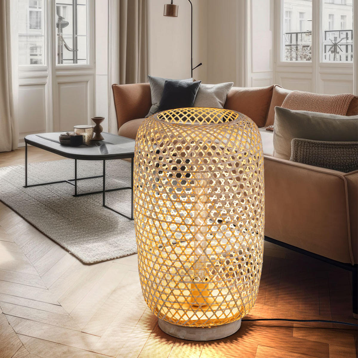 LED STEHLEUCHTE Bambus Geflecht Braun - Braun, Holz (31/31/55cm)