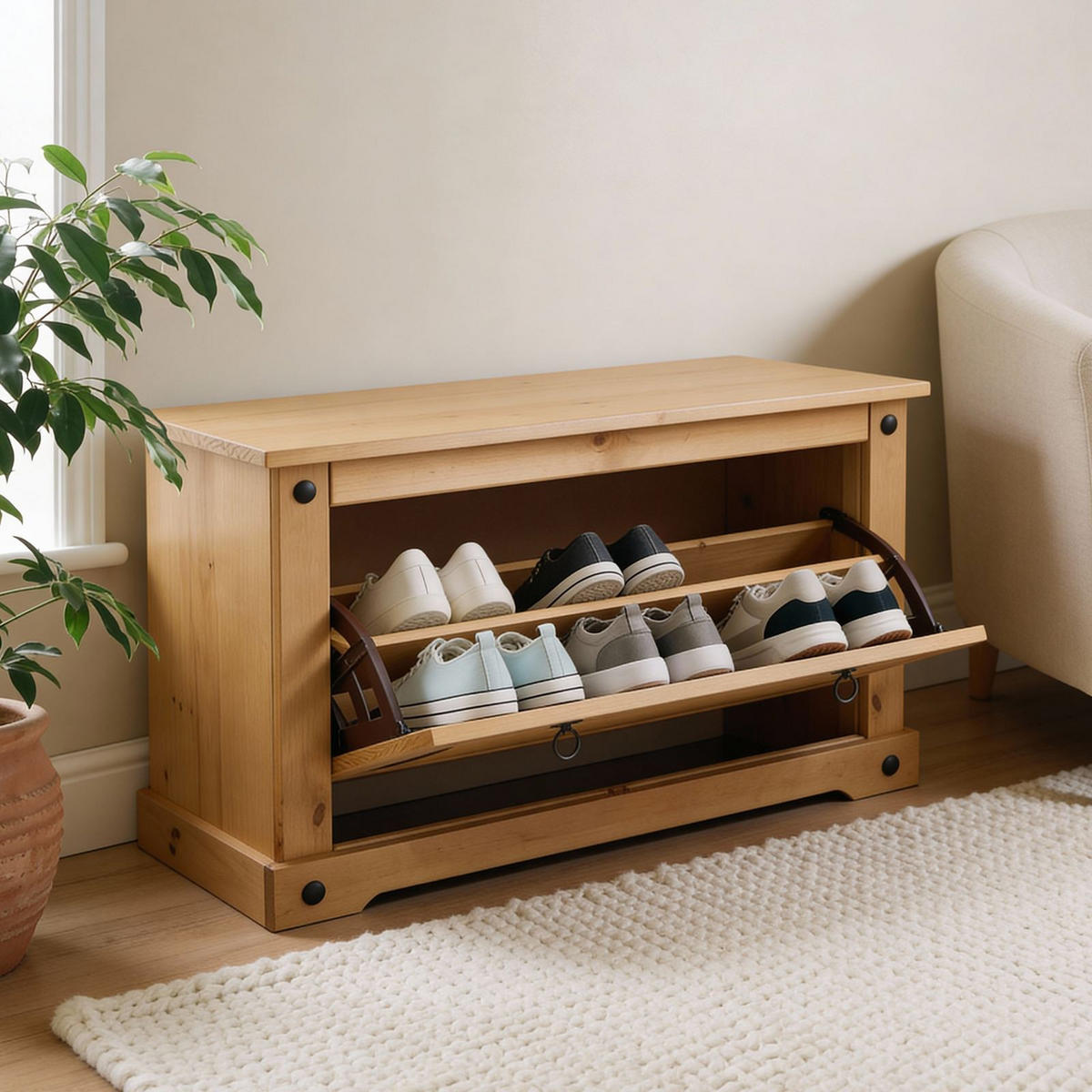 SCHUHBANK TEQUILA - Naturfarben, Holz (95/50/38cm) - IDIMEX