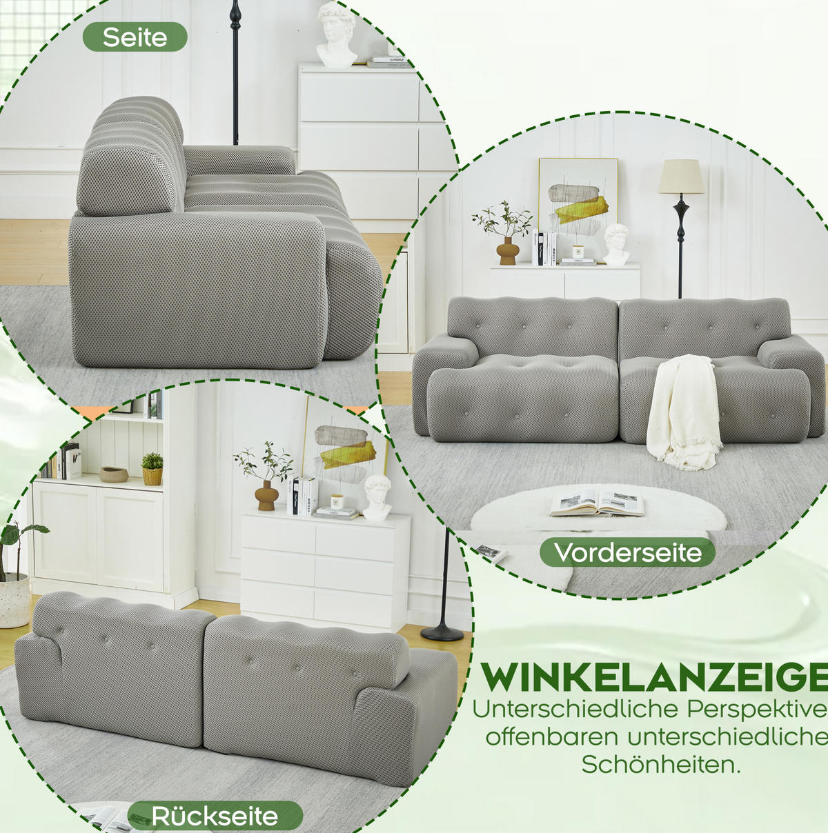 2-SITZER-SOFA aus Stoff 224x104x66 cm Grau montagefrei mit 3D-Strickgewebe, breiten Armlehnen und tiefer Sitzfläche - Grau, Textil (224/66/104cm) - Modfu