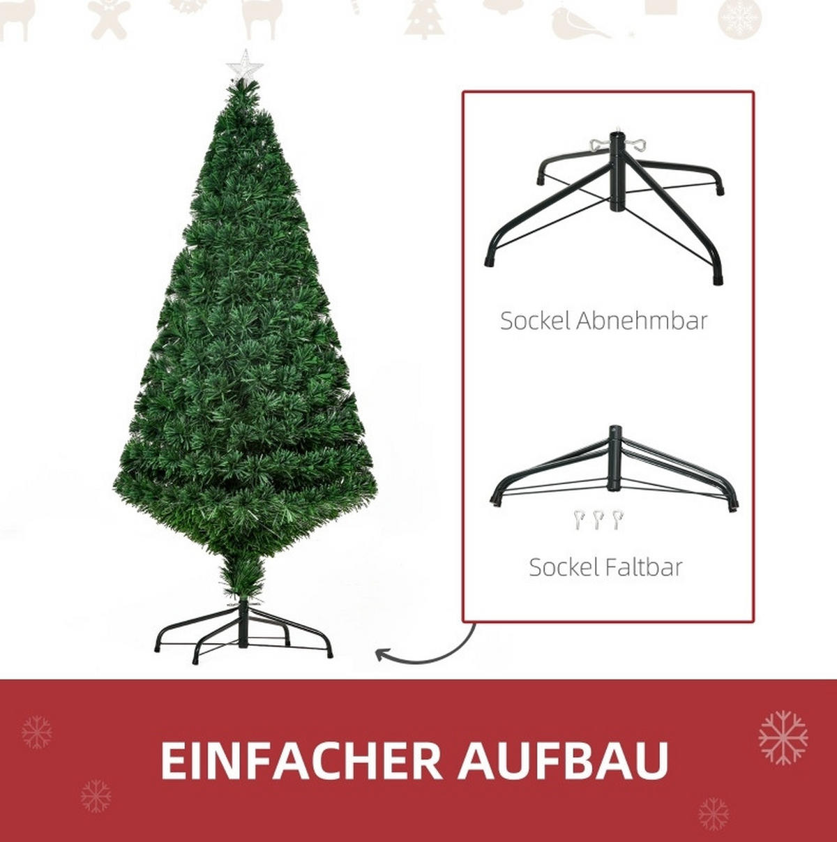 WEIHNACHTSBÄUME 75/75/150 cm grün aus Metall mit Glasfaser-Lichtschmuck - Grün, Metall (150cm) - OKWISH