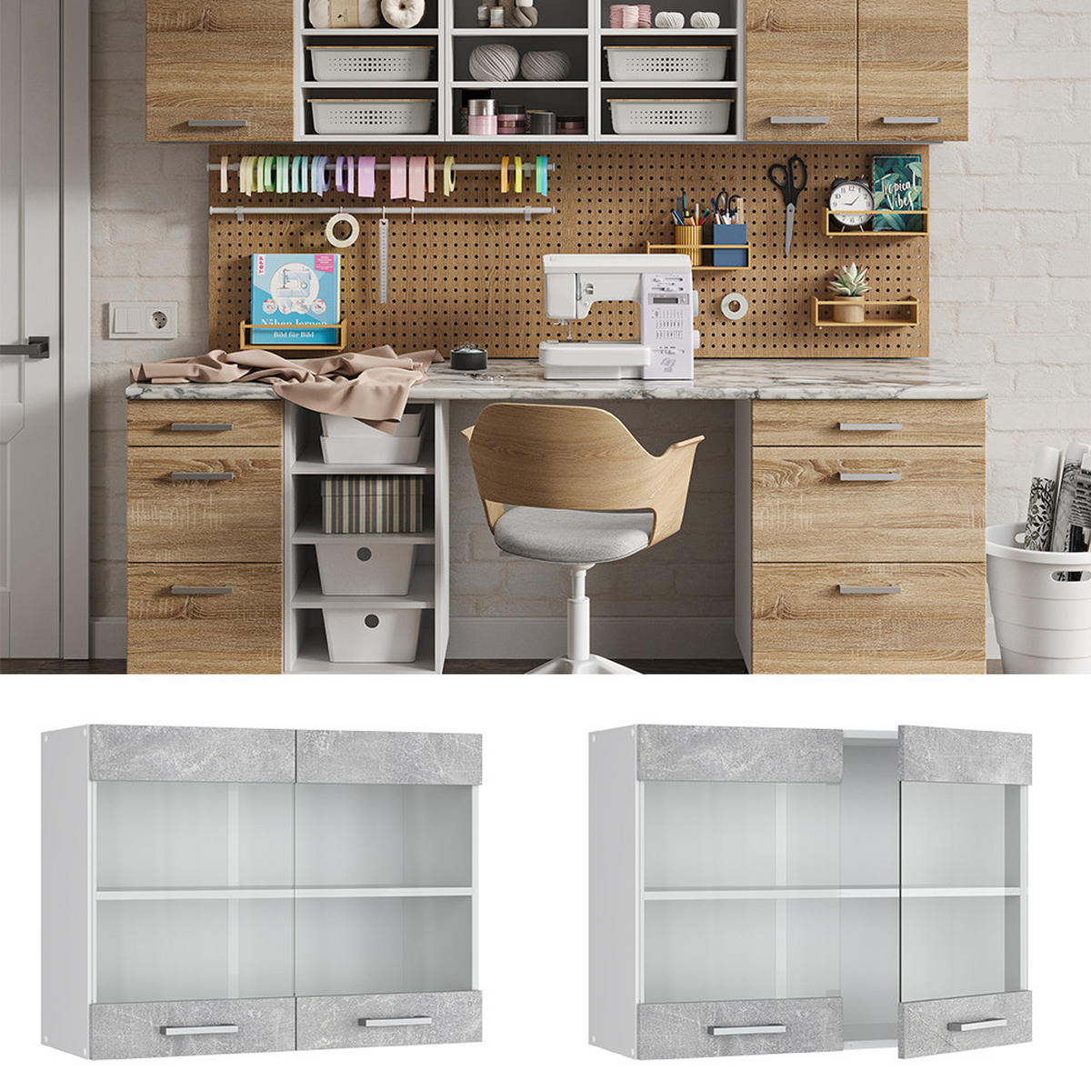 UNIVERZÁLNÍ NÁSTĚNNÁ SKŘÍŇKA R-Line Beton - šedá/bílá, kompozitní dřevo (80/60/31cm) - Vicco