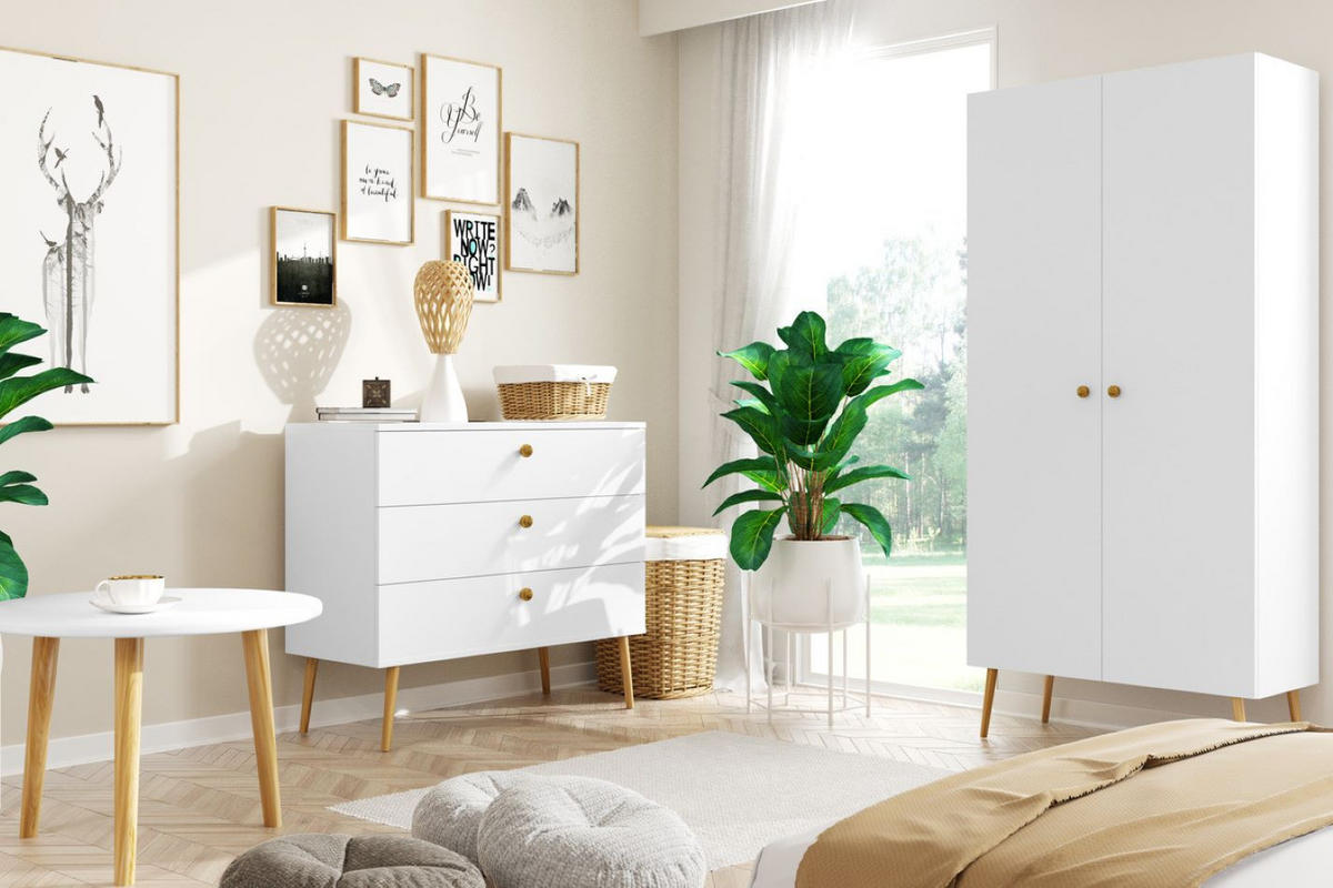KLEIDERSCHRANK Ikon, Weiß Matt, Mit 5 Regalen - Weiß, Holzwerkstoff (87/212/41cm) - Bettso