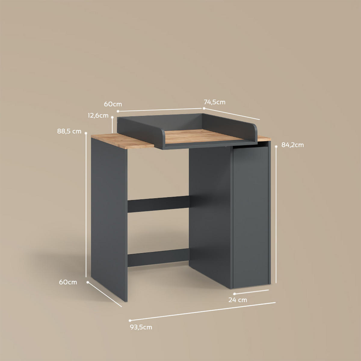 WASCHMASCHINENSCHRANK Paolina Anthrazit/Goldkraft Eiche 93.6 x 88.2 cm 2 Teile mit Wickelauflage - Honigeiche/Anthrazit, Holzwerkstoff (93.6/88.2/60.3cm) - Livinity®