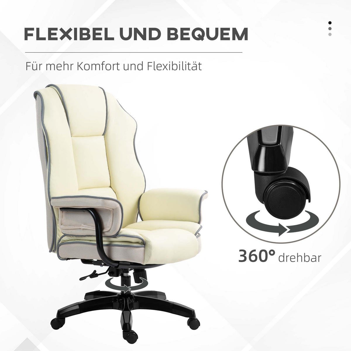 BÜROSTUHL Ergonomisch Schreibtischstuhl mit Liegefunktion, Drehfunktion Creme - Creme, Kunststoff (80/124/76cm) - Vinsetto