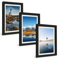 BILDER SET 3er Set - 20x30 cm Schwarzer Rahmen - Naturansichten, Leuchtturm, Berge, Ballonfahrt - Schwarz, Kunststoff (20/30cm) - TULUP