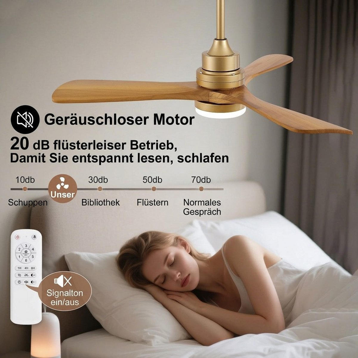 DECKENVENTILATOR & LED-Beleuchtung/Fernbedienung Sommer/Winter Betrieb - Goldfarben, Metall (107/107/53cm) - BEXEVUE