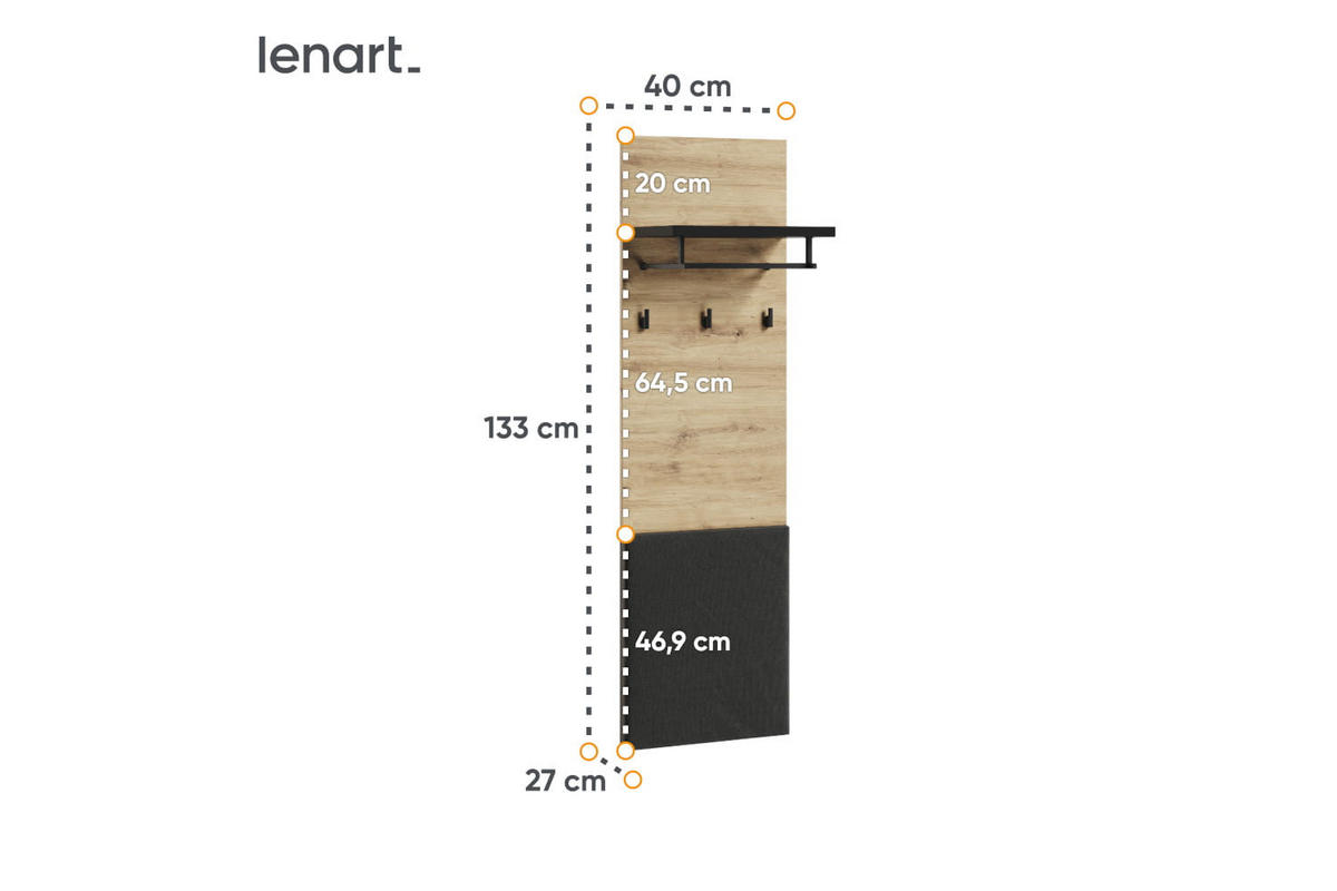 GARDEROBE Quant 1 - Schwarz/Eiche Artisan, Holzwerkstoff (135/182/40cm) - Meblini