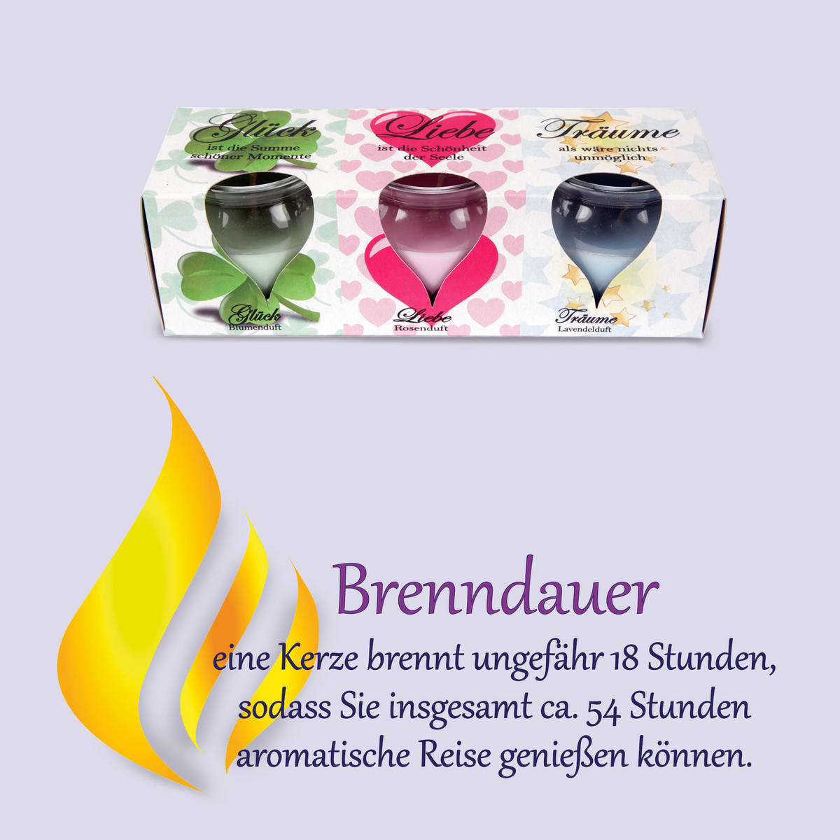 DUFTKERZEN "Romantic" Blume, Rose, Lavendel 3er-Set - Multicolor, Naturmaterialien (6cm) - HS Candle