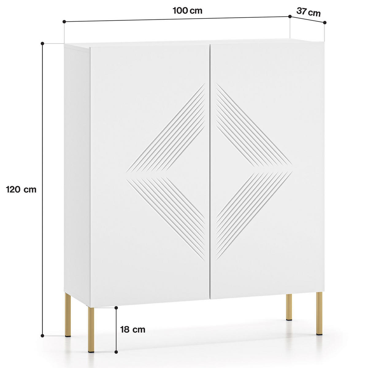 KOMMODE NEBRO,Weiß - Weiß, Holzwerkstoff (100/120/37cm) - KONSIMO®