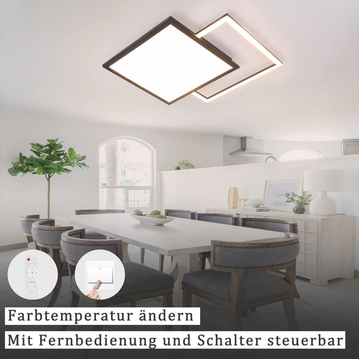 LED-DECKENLEUCHTE Zelmar 53/53/4.5 cm - Schwarz, Kunststoff (53/53/4.5cm) - ZMH
