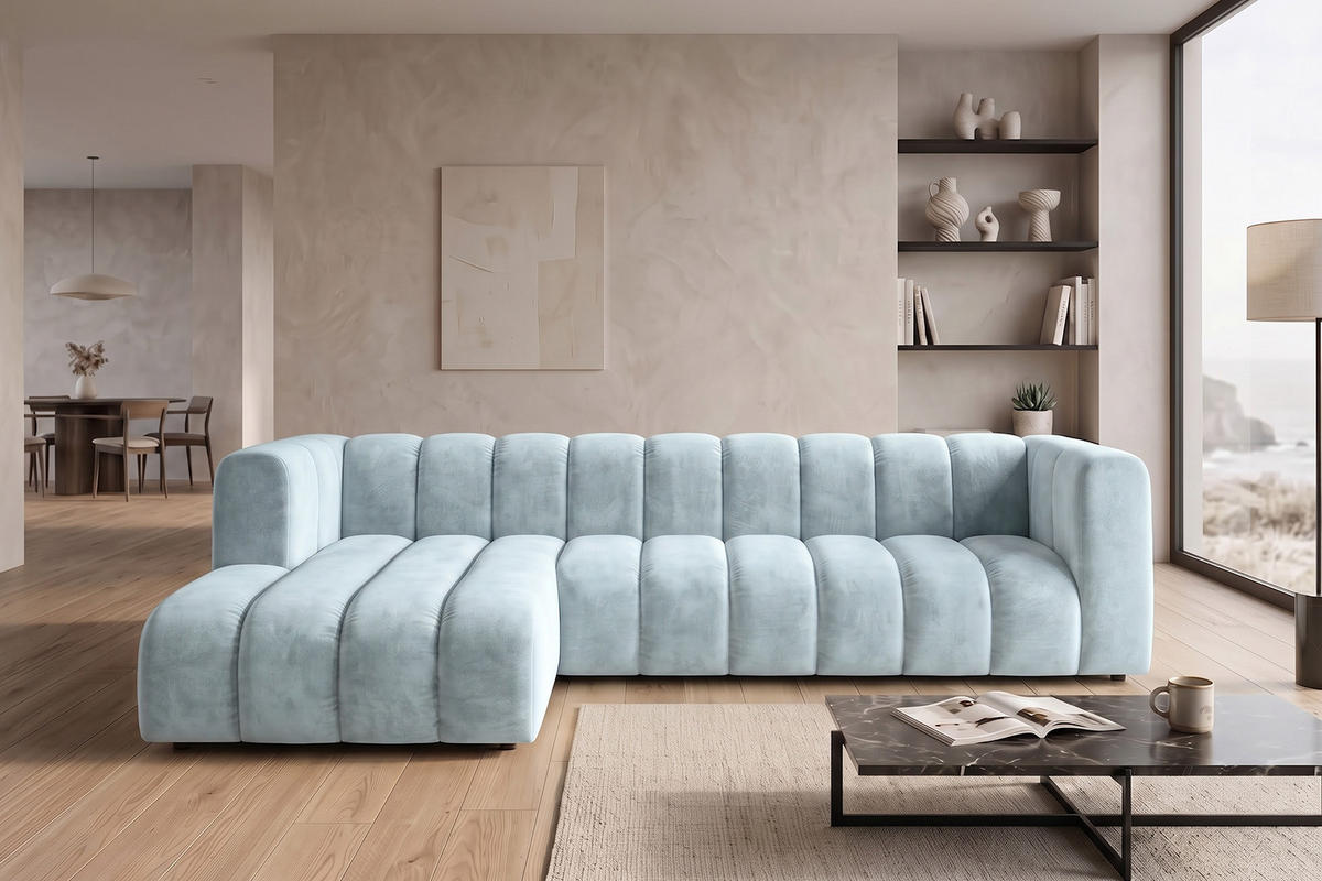 ECKSOFA Modulares In L-Form, Velvet-Stoff Riviera, Babyblau, Links, GRAND 318 cm - Hellblau, Holz (318/179cm) - Kaiser Möbel