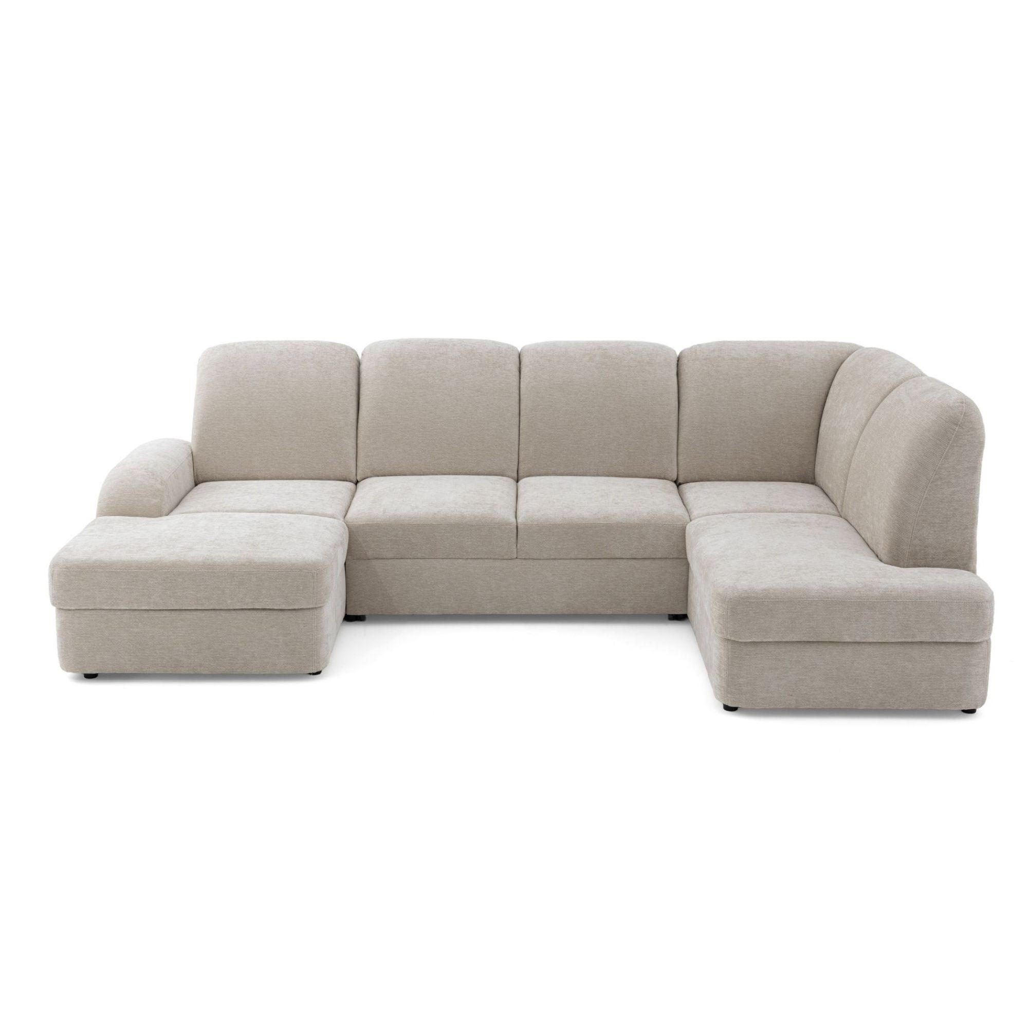 ECKSOFA VIBE U Rechts mit Schlaffunktion 129x263 Chenille Beige - Beige/Schwarz, Holz/Kunststoff (186/102/280cm) - Muffo
