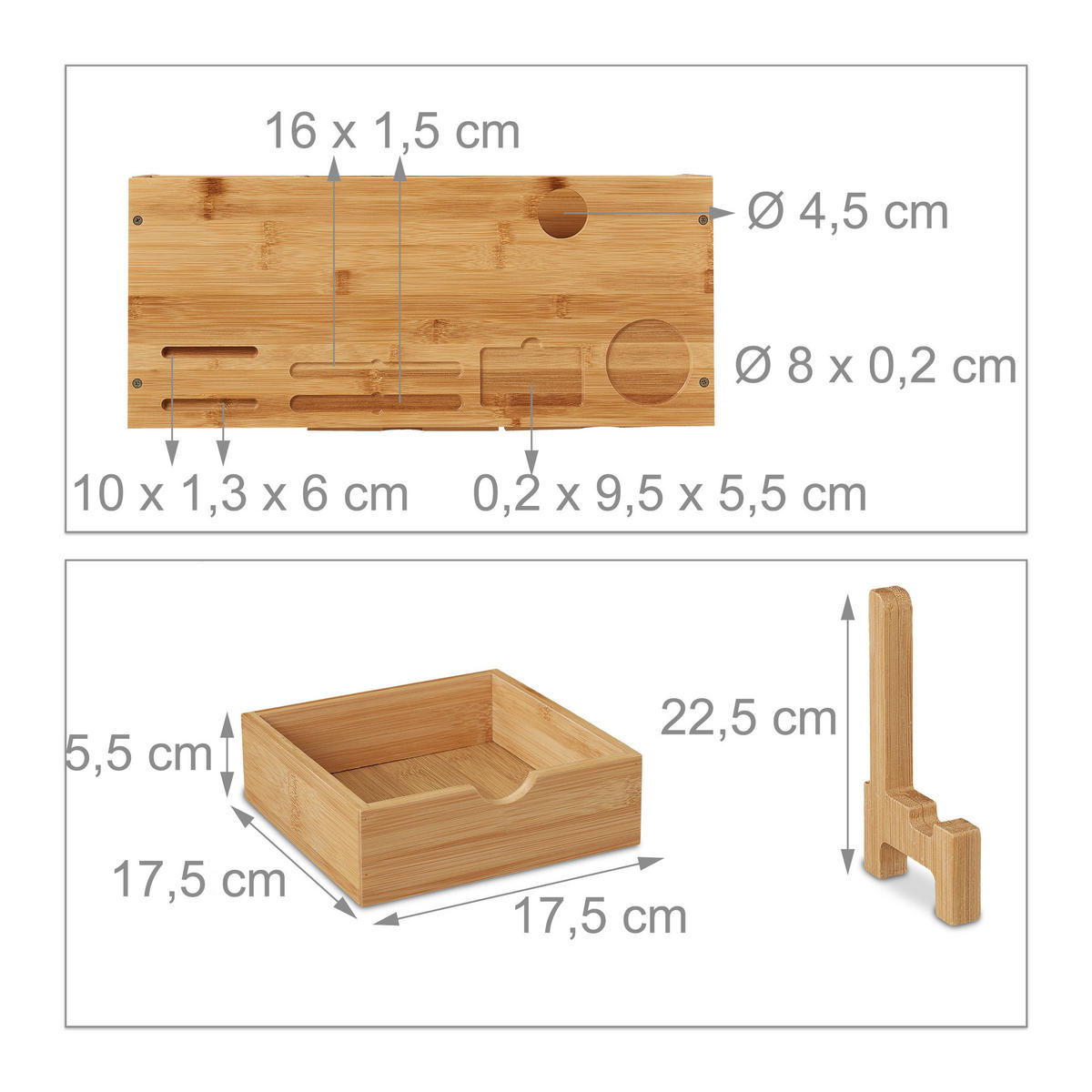 MONITORSTÄNDER Natur Bambus 2-Schubladen - Hellbraun, Holz (23/54/13cm) - Relaxdays
