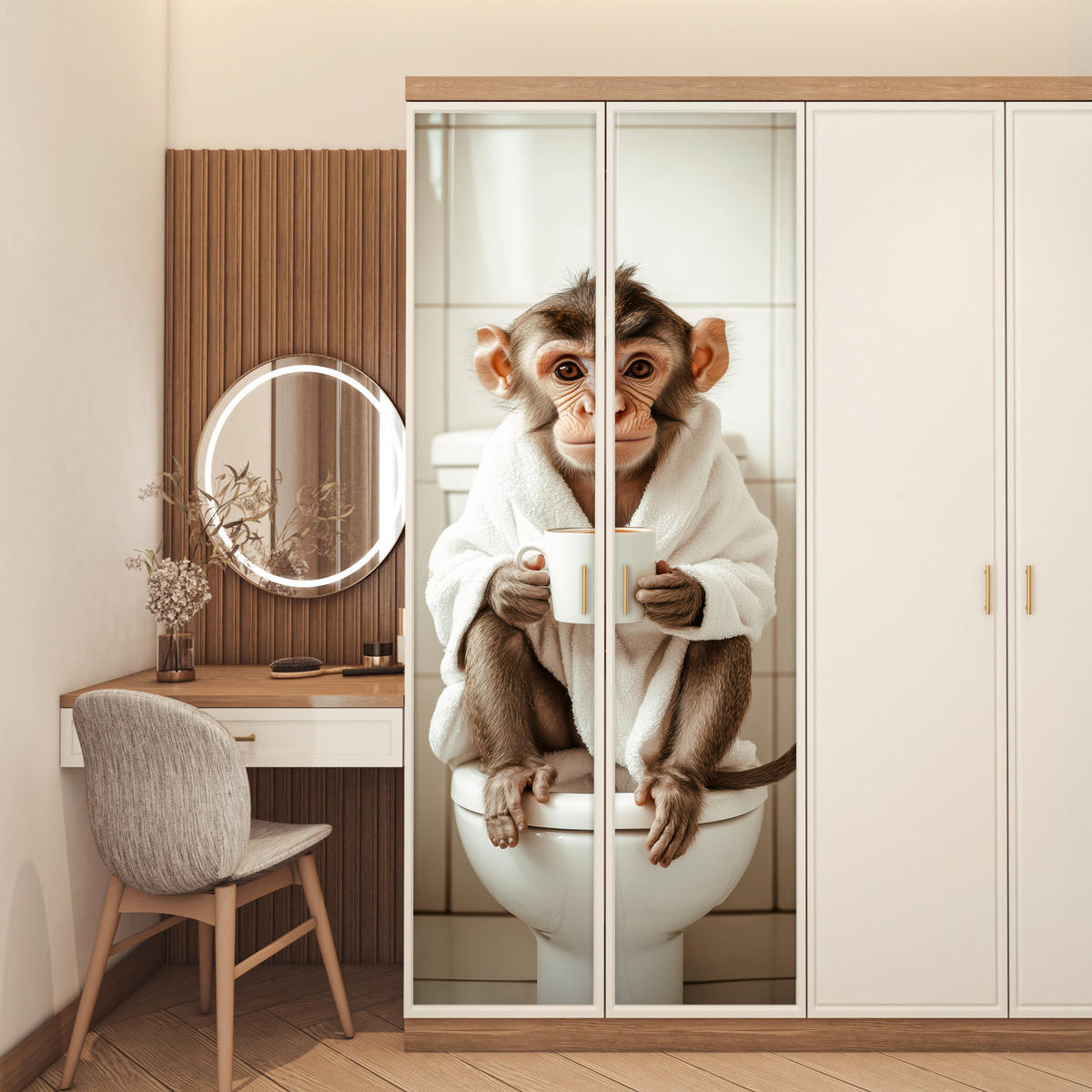 TÜRAUFKLEBER Affe - Modern - WC - Bademantel 80x215 cm - Türtapete - Rosa, Kunststoff (80/0.1cm) - MuchoWow