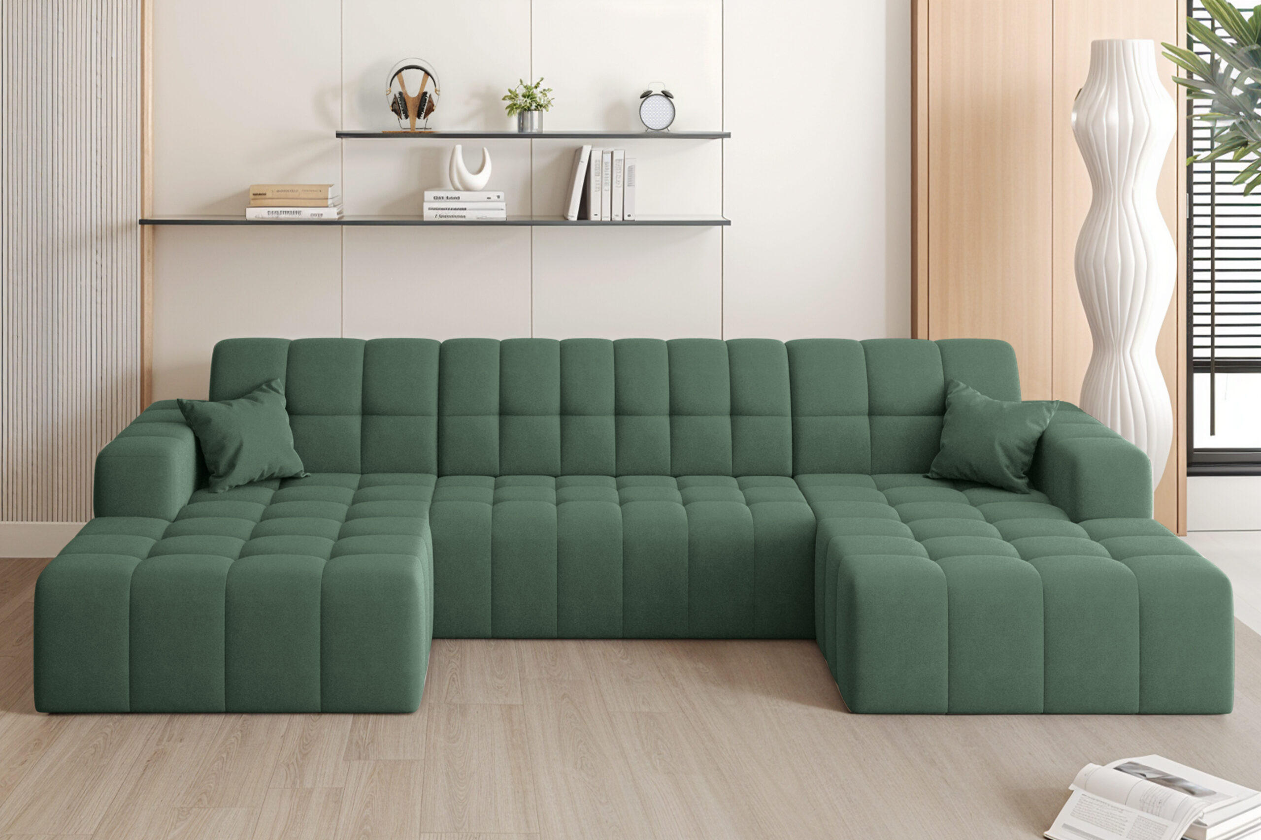 ECKSOFA U-Form Nimes Stoff Portland Grün - Grün, Holz/Textil (168/350cm) - Kaiser Möbel