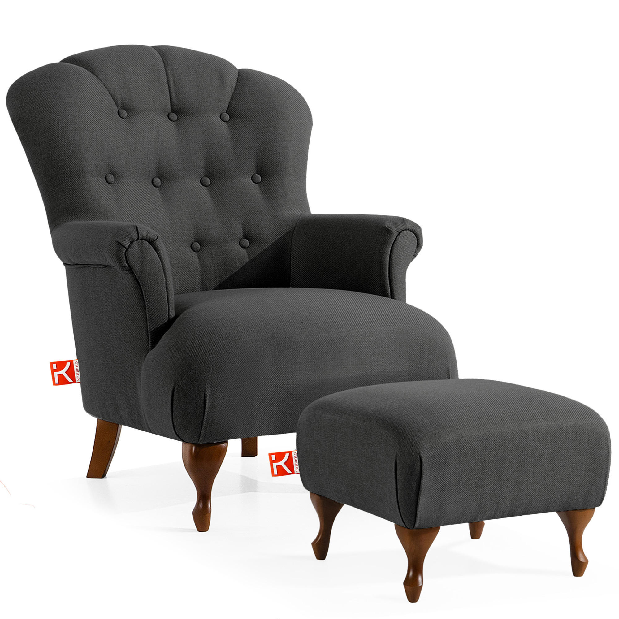 SESSEL MIT FUẞSTÜTZE TOMIS, Anthrazit - Anthrazit/Braun, Eichenholz/Holz (76/101/83cm) - KONSIMO®