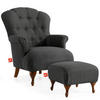 SESSEL MIT FUẞSTÜTZE TOMIS, Anthrazit - Anthrazit/Braun, Eichenholz/Holz (76/101/83cm) - KONSIMO®