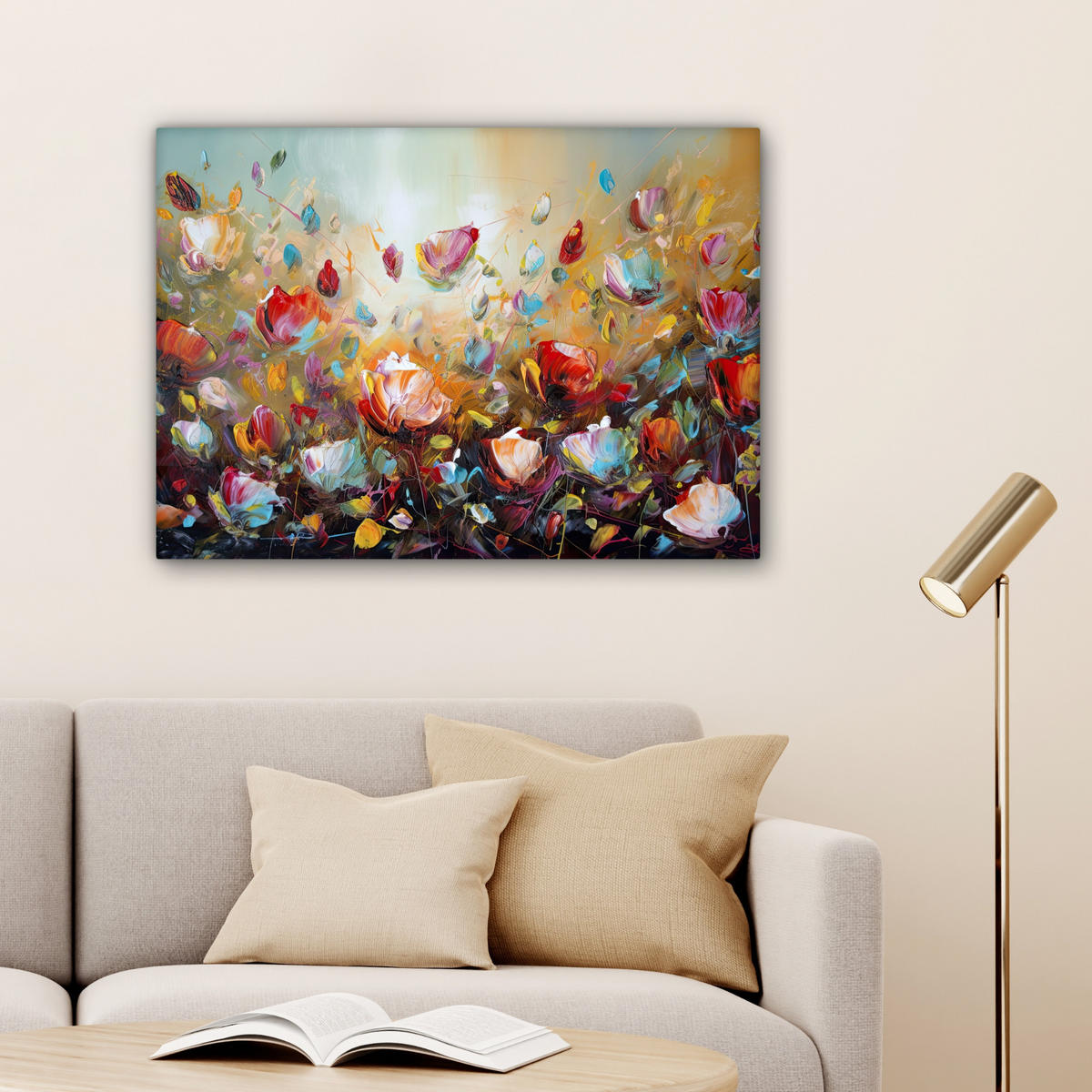 LEINWANDBILD Blumen - Kunst - Natur - Ölgemälde Wandbilder 80x60 cm - Multicolor, Textil (80/60cm) - MuchoWow