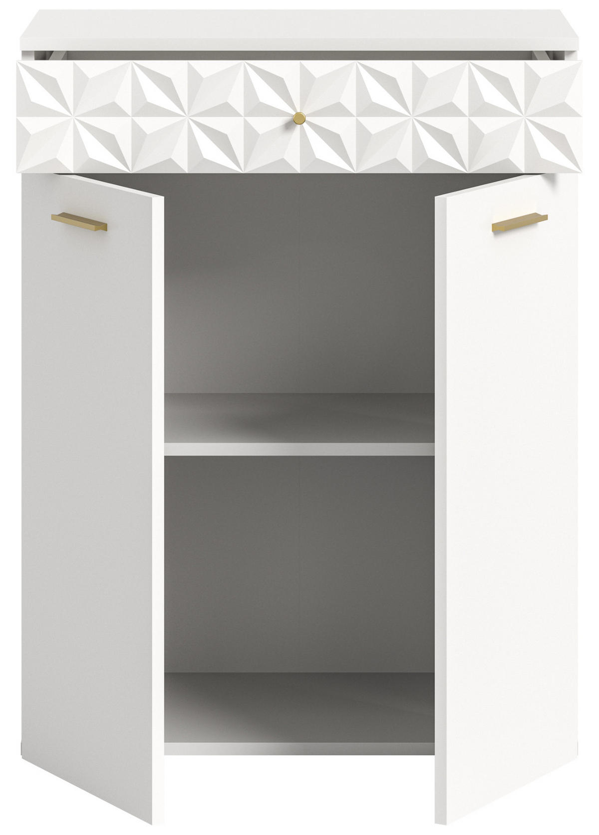 KOMMODE weiß Hochglanz 70 cm, Sideboard mit 3D-Struktur - Weiß Hochglanz/Goldfarben, Holzwerkstoff/Kunststoff (70/92/40cm) - Inn.Furn
