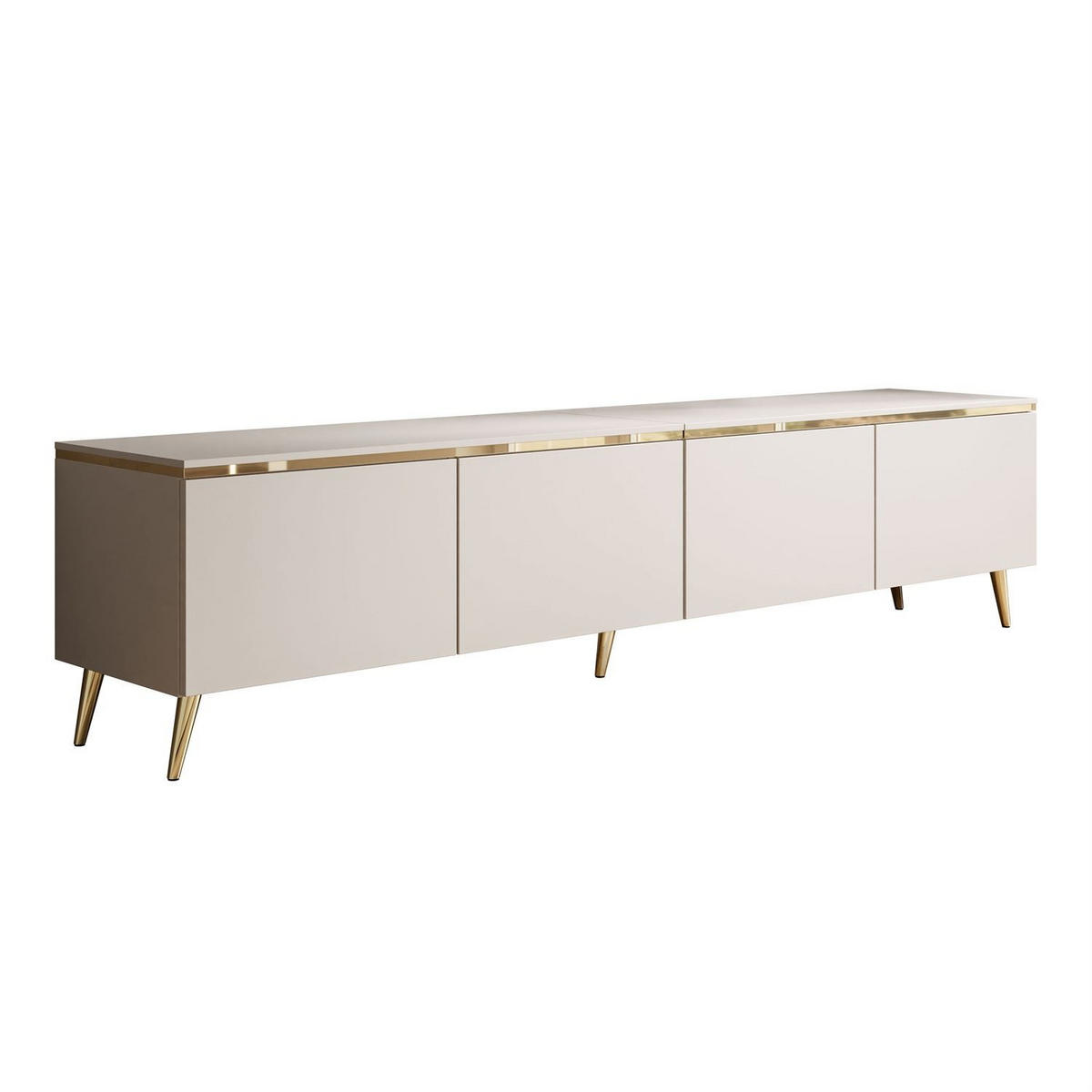 LOWBOARD TV-Schrank CELINE KASCHMIR 200 cm auf schrägen goldenen Chrom-Beinen - Kaschmir/Goldfarben, Holzwerkstoff/Metall (200/48/40cm) - Lookway