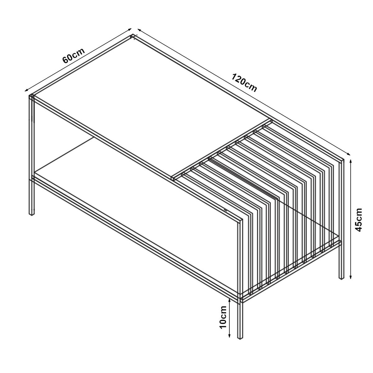 COUCHTISCH Pärghos 120/60/45 cm - Eichefarben/Schwarz, Glas/Metall (60/120/45cm) - [en.casa]
