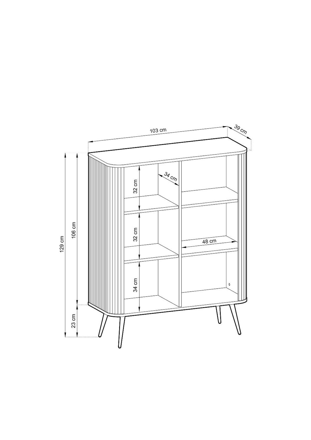 KOMMODE ZOVA - K-103, mit 6-Regalen, Metallfüße 103x39x129 cm WEISS - Goldfarben/Weiß, Holzwerkstoff/Kunststoff (103/129/39cm) - DomoHome