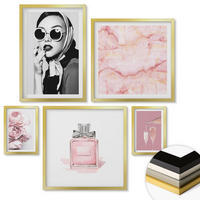 WANDBILDER 5er Set - 50x50 cm & 20x30 cm & 40x60 cm Goldrahmen - Stilvolle pinkfarbene Accessoires - Goldfarben, Kunststoff (40/60cm) - ArtPrintCave