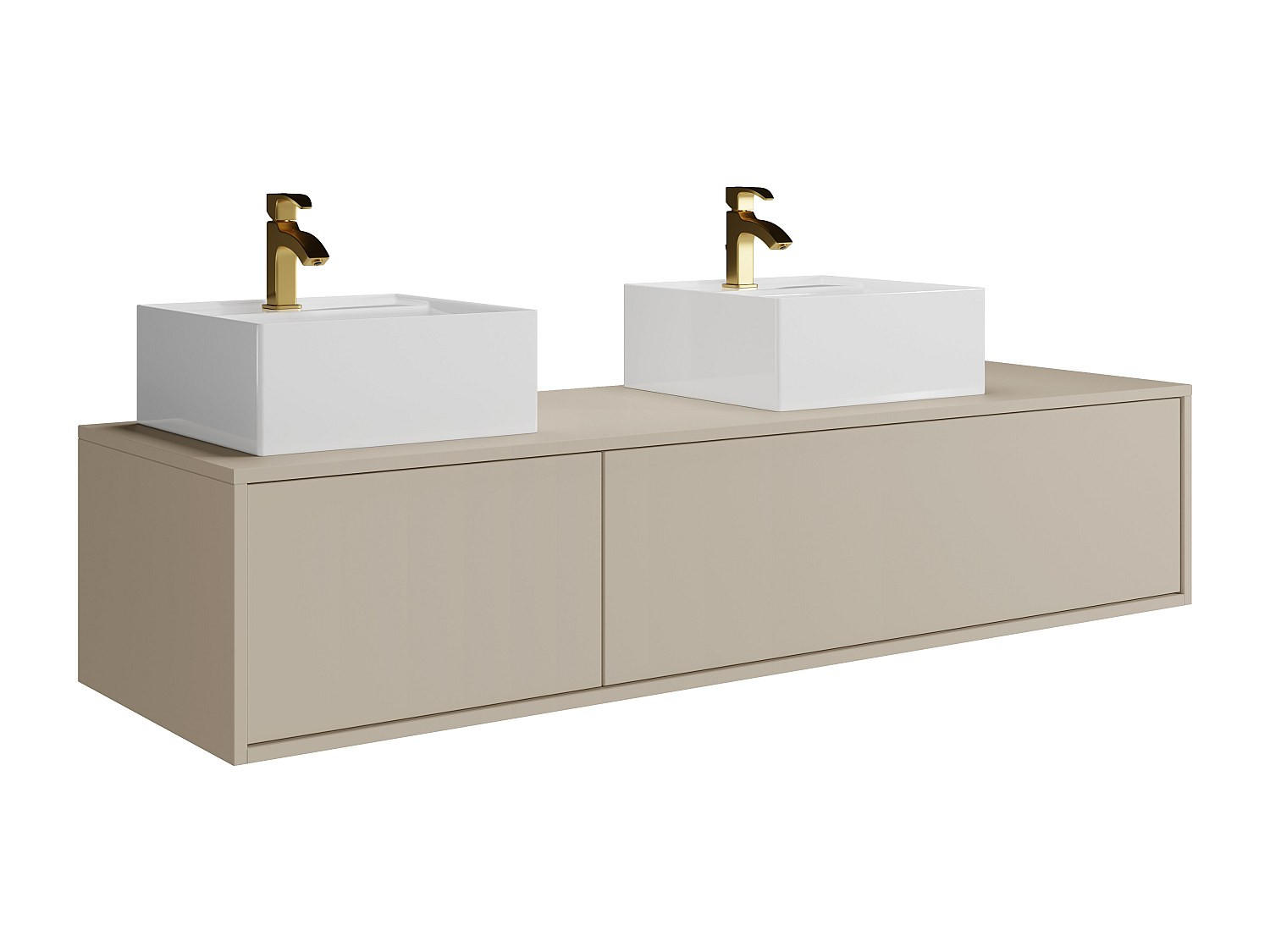 DOPPELWASCHTISCH - 150cm x 47cm - Holzspan - beige - ISAURE - Beige, Holz (150/32/47cm) - Vente-Unique